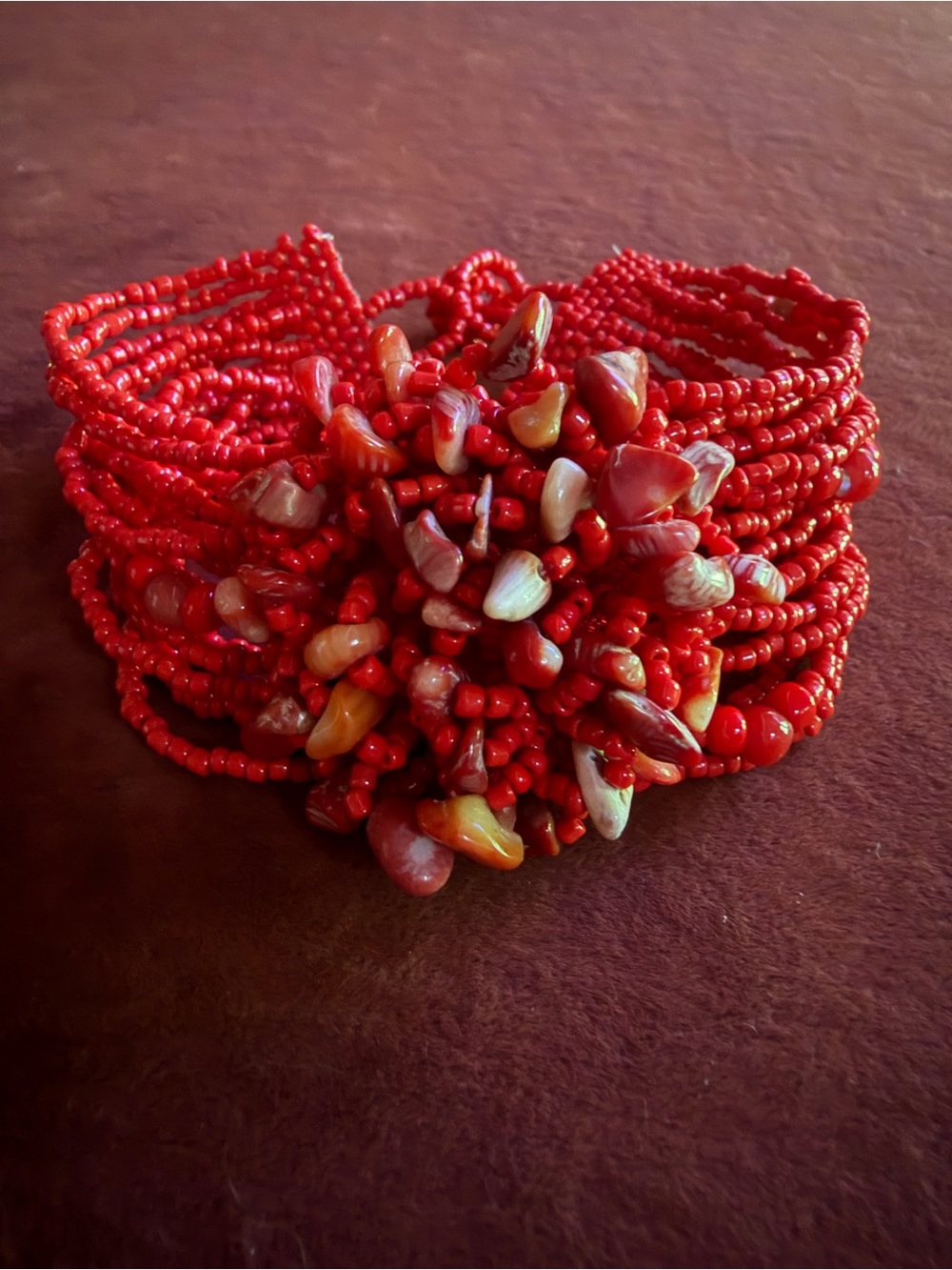 Red Coral & Red Lace Agate Statement Bracelet - Artisan (Costa Rican)